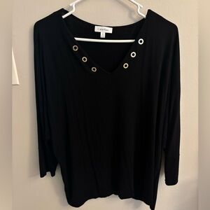 Calvin Klein Black Long Sleeve Top with Grommet Accents